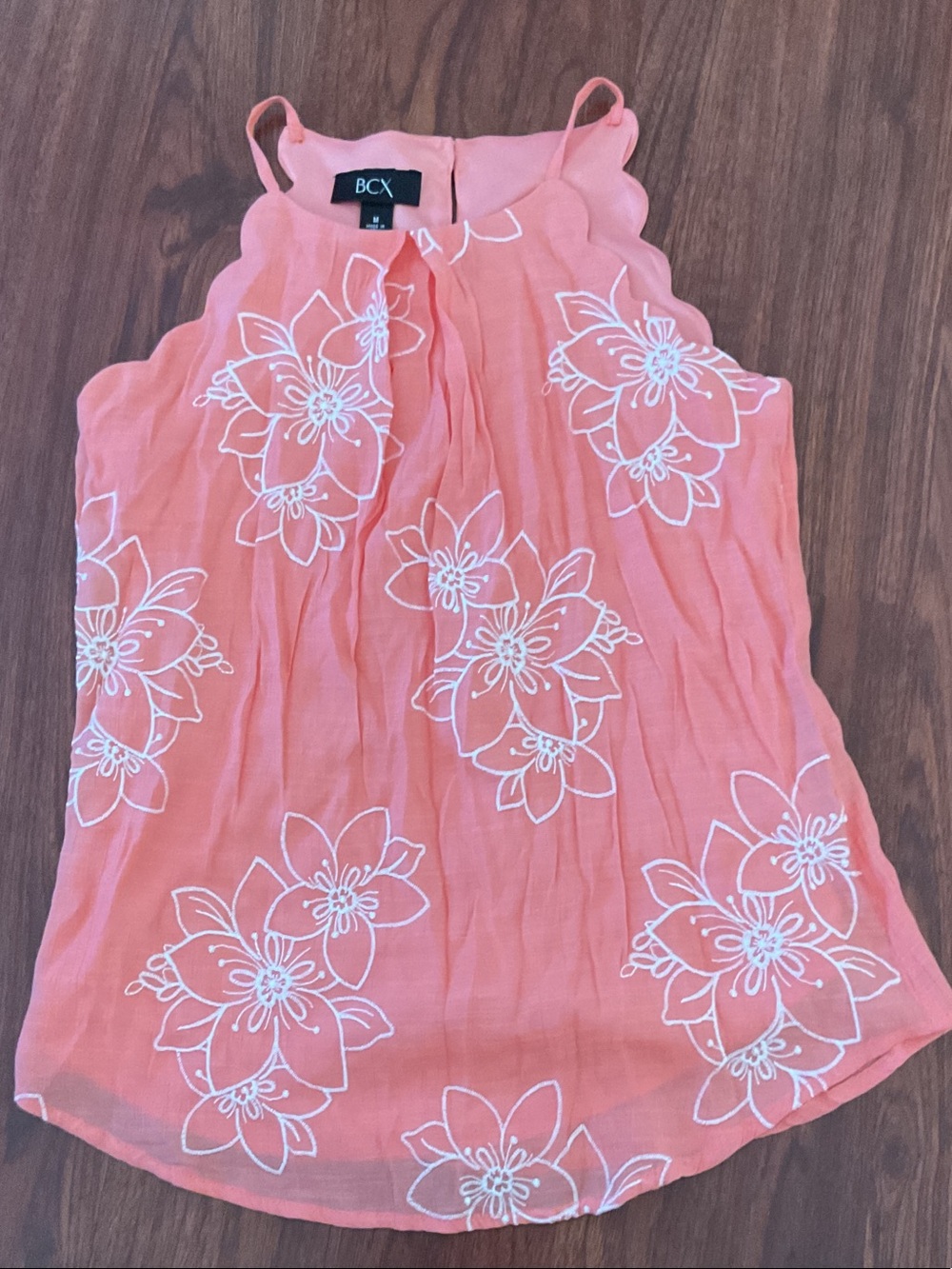 BCX Coral salmon Floral Embroidered flowered Halter Tank